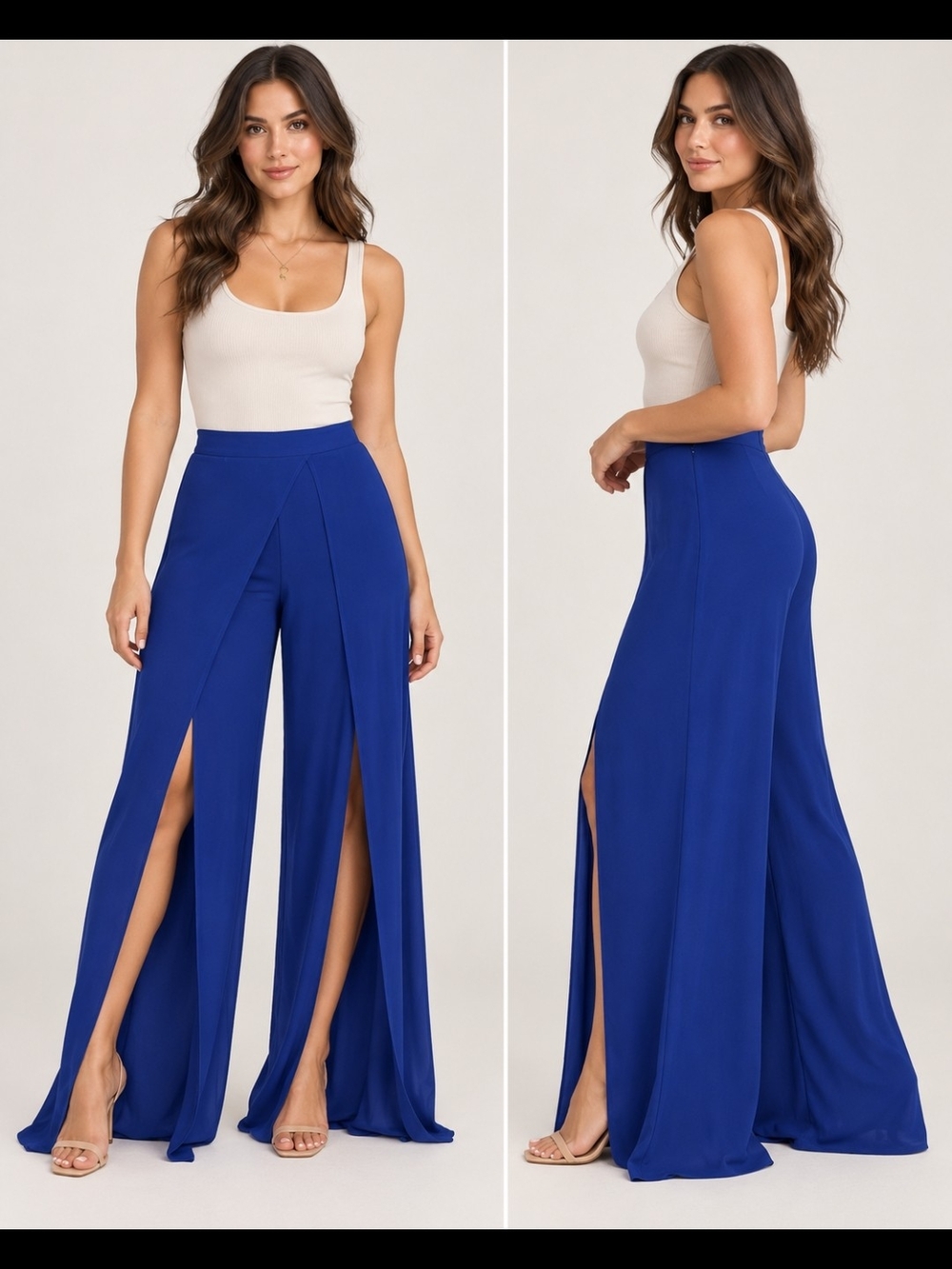 Made With Love Blue Blush Cobalt Split-Front Wide Leg Pants
